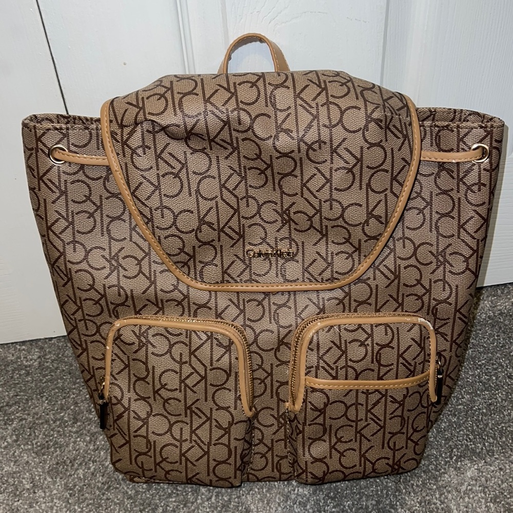 Calvin Klein CK Brand Backpack - Tan & Gold